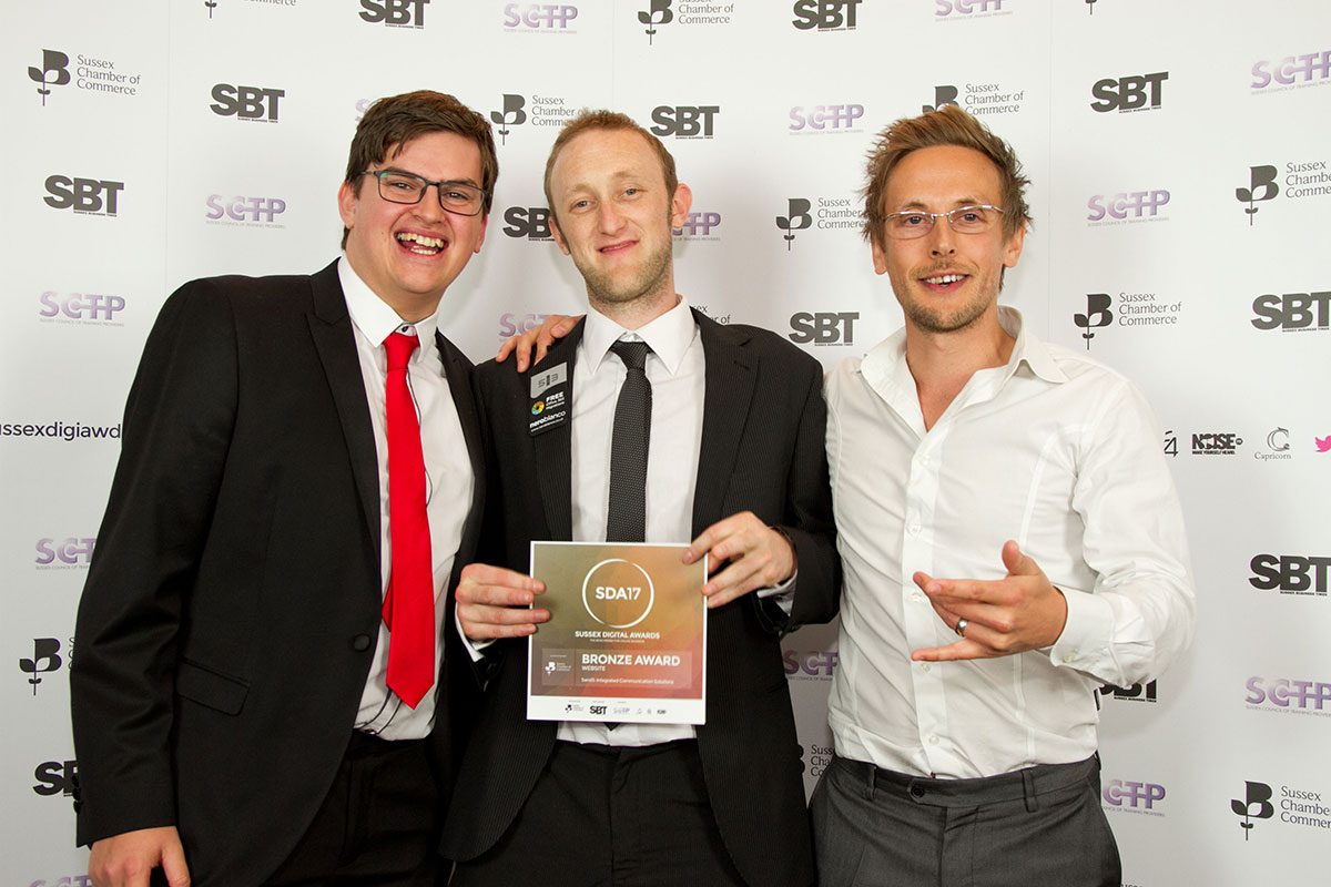 Carl Whittick, Wayne Frisby & Chris Heighton collecting one of many awards at the Sussex Digital Awards. 